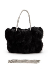 Womens Rhinestone Faux Fur Winter Top Handle Tote Bag | Zarnesh